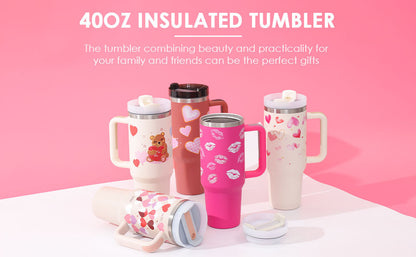 40 oz Insulated Tumbler with Handle & Straw – Stainless Steel Spill-Proof Travel Mug for Car, Office, Gym
