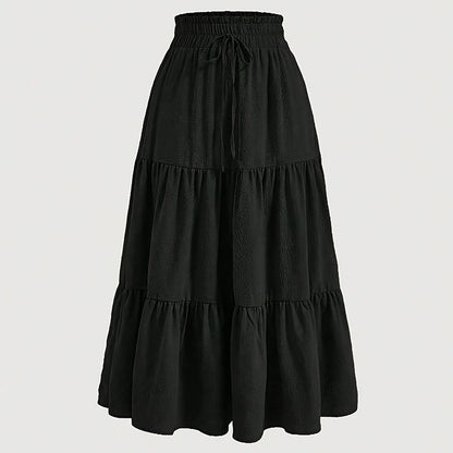 Women’s High-Waist Pleated Midi Skirt with Knot Detail
