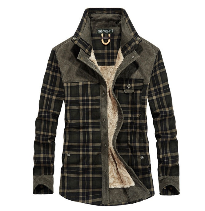 Men's Winter Fleece Jacket – Warm Cotton Plaid Coat