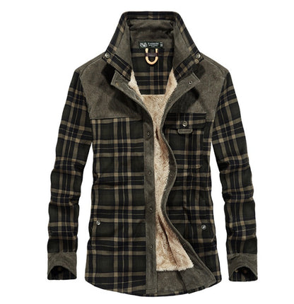 Men's Winter Fleece Jacket – Warm Cotton Plaid Coat
