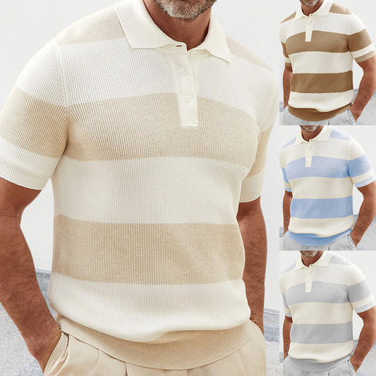 Men’s Summer Lapel Sweater – Short Sleeve Lightweight Knit Shirt for Casual Fashion