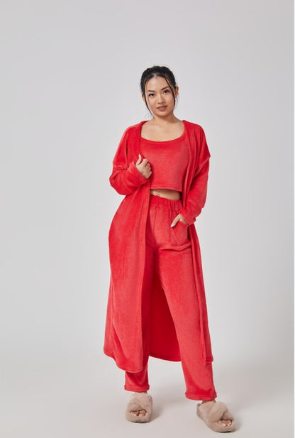 Women's 3-Piece Cozy Pajama Set – Warm Winter Loungewear with Top, Pants & Cardigan