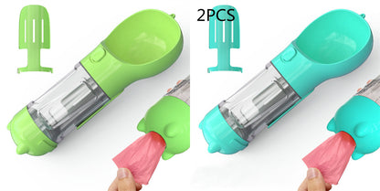 3-in-1 Dog & Cat Water Bottle – Portable Feeder, Bowl & Garbage Bag Dispenser for Travel