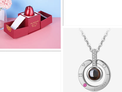 Valentine’s Day Metal Rose Jewelry Box – Necklace Gift