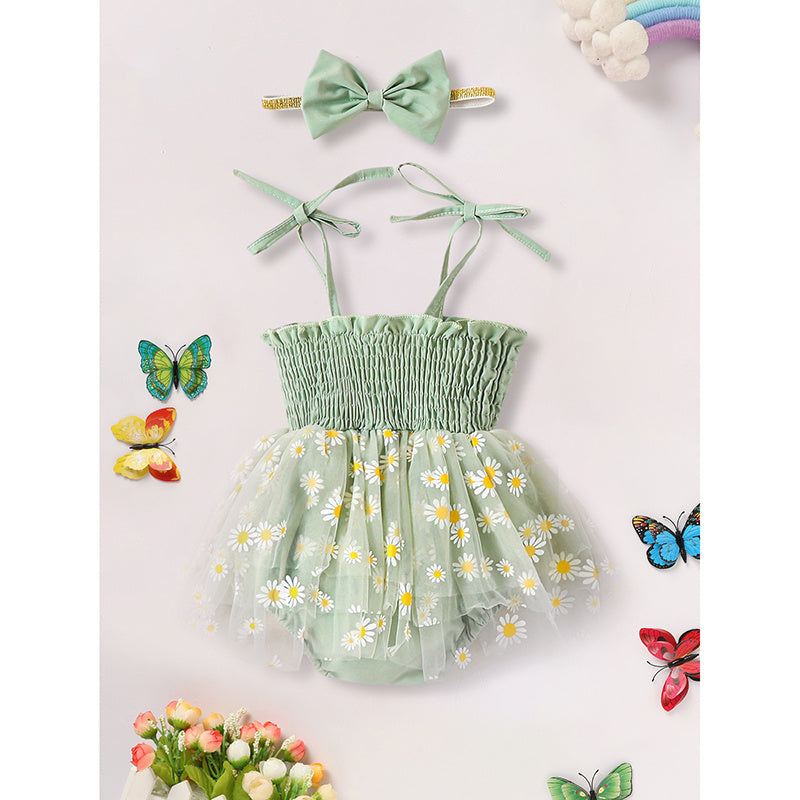 Newborn Baby Girl Floral Romper Dress with Headband