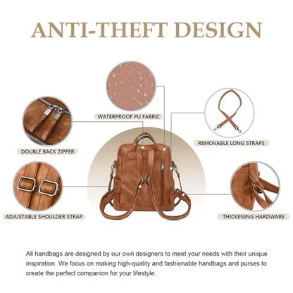 Waterproof PU Leather Backpack Purse Women Casual Shoulder Bag