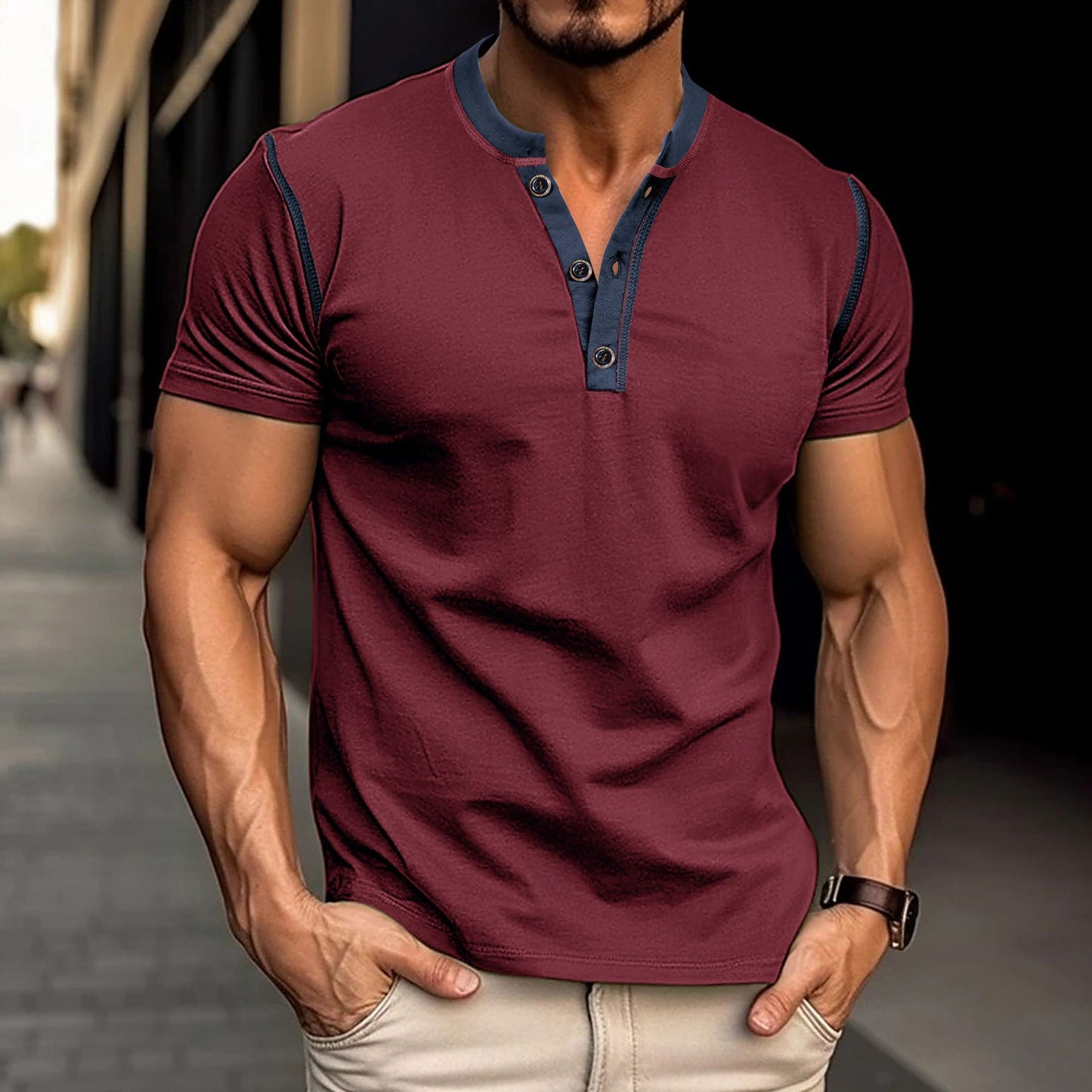 Men’s Fashion Short Sleeve Polo V-Neck Summer T-Shirt