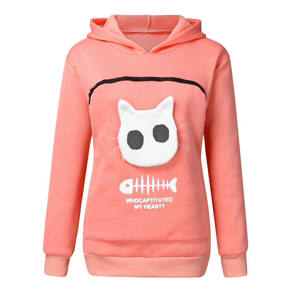 Women’s Hoodie Sweatshirt with Cat Pocket Design