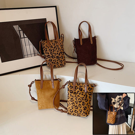 Leopard Print Crossbody Bag – Retro Suede Shoulder Purse for Women