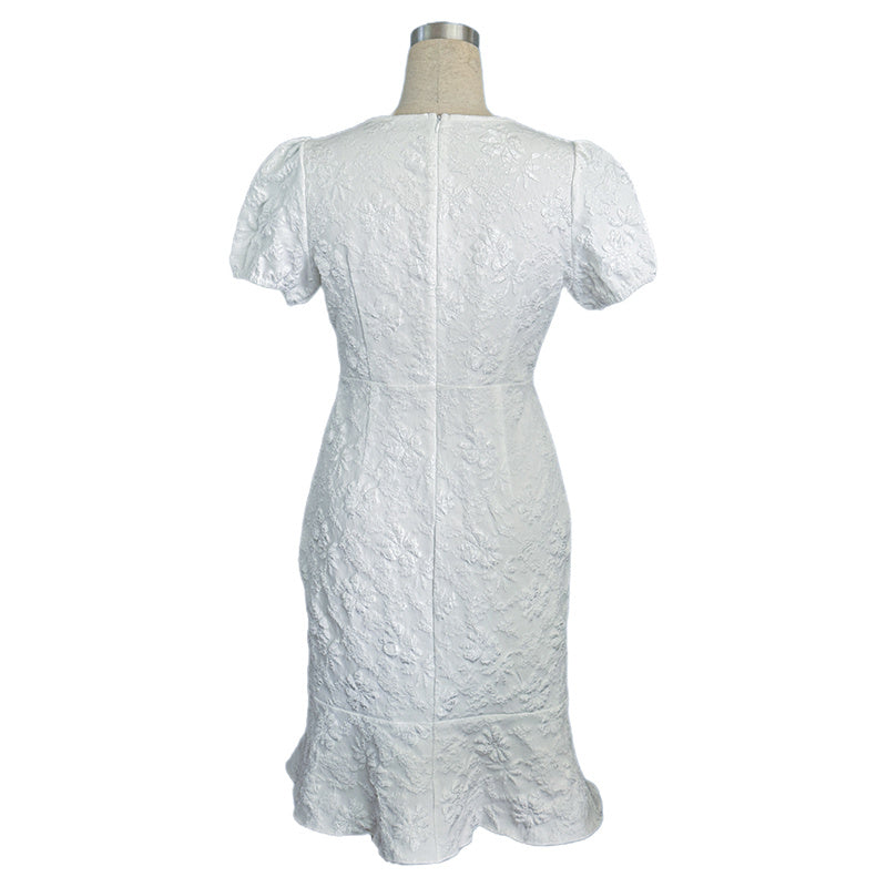 Women’s Floral Jacquard Puff Sleeve Bodycon Dress
