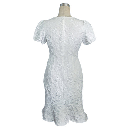 Women’s Floral Jacquard Puff Sleeve Bodycon Dress