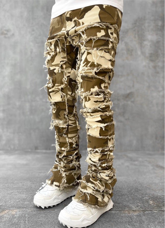 Men’s Stacked Jeans – Slim Fit Patched Denim Trousers