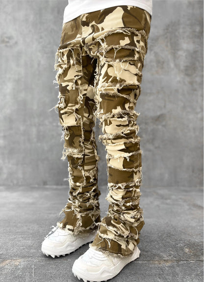 Men’s Stacked Jeans – Slim Fit Patched Denim Trousers