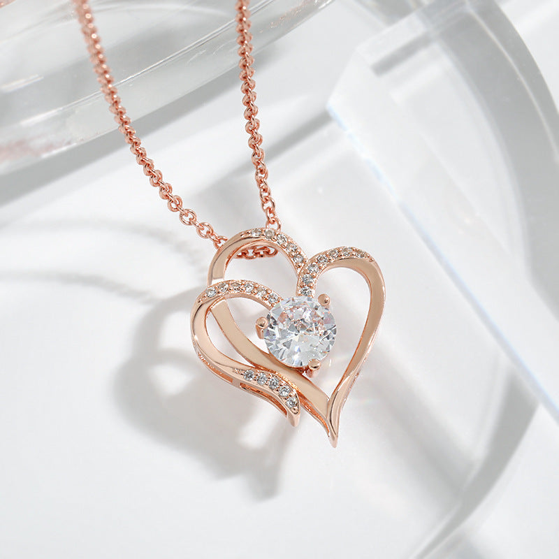 Zircon Double Love Necklace – Personalized Heart Pendant