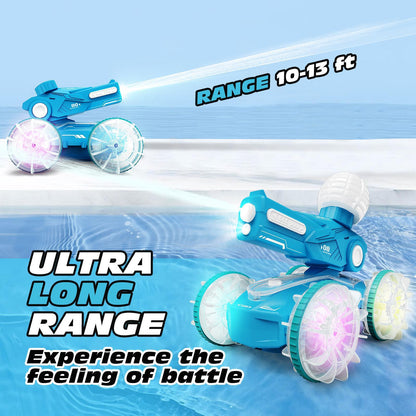 Children's All-terrain Amphibious Tank Remote Control Toy Car With Automatic Water Spray And Lighting Effects.