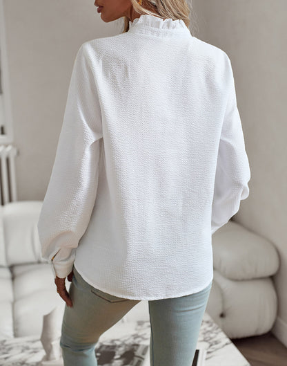 Women’s Striped Long Sleeve Button Up Ruffle Blouse – Casual Office Top