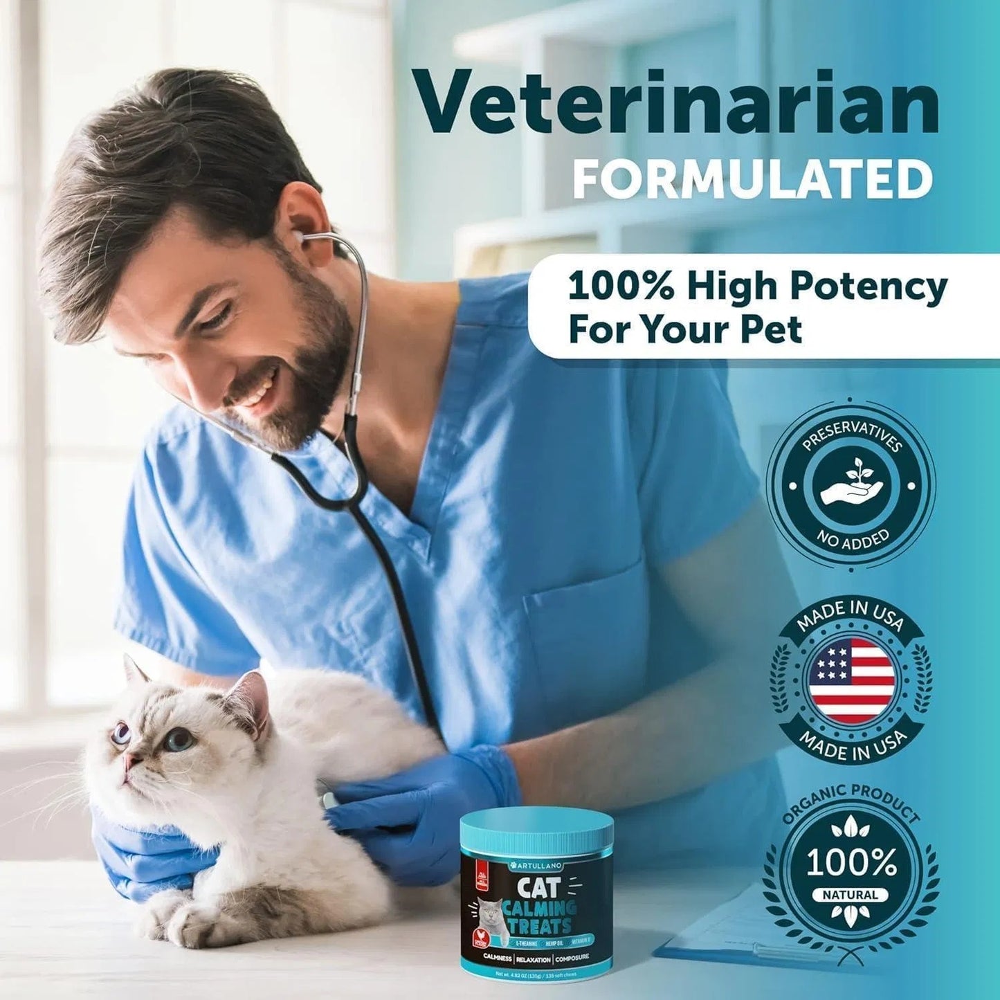 Hemp Cat Calming Treats – Melatonin Soft Chews for Stress & Anxiety Relief in Cats & Kittens