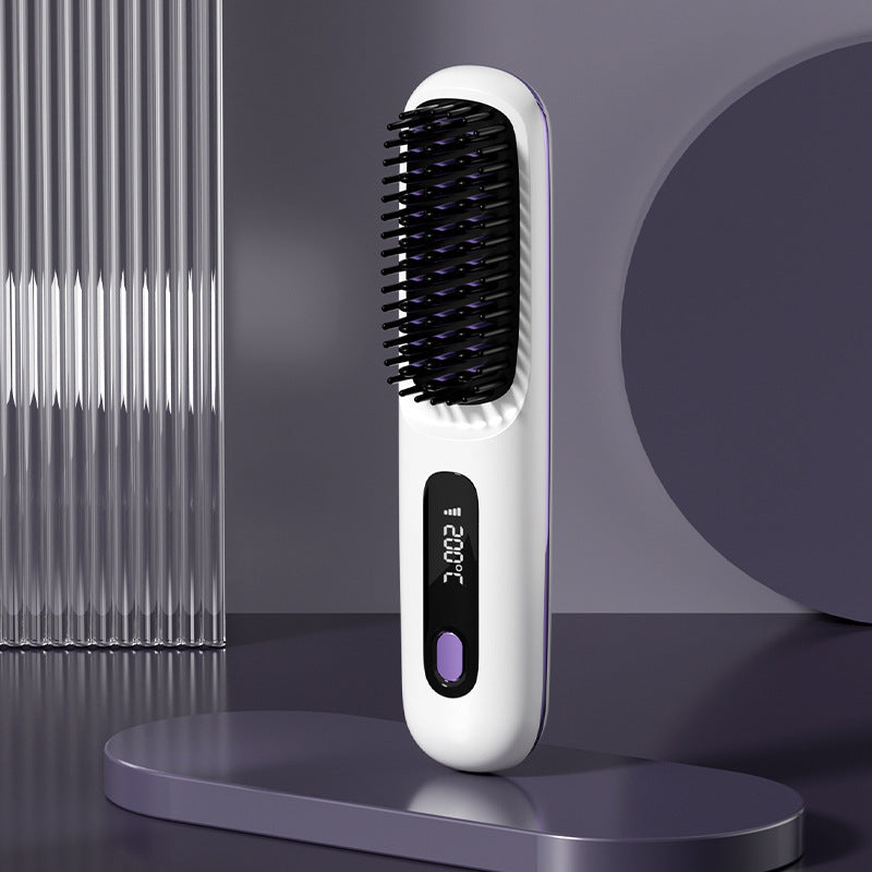 2-in-1 Wireless Hair Straightener Comb – Portable USB Hot Curler