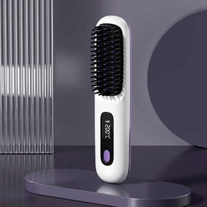 2-in-1 Wireless Hair Straightener Comb – Portable USB Hot Curler