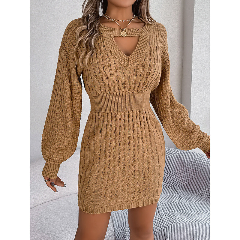Women’s Long Sleeve Cut Out Ribbed Sweater Dress