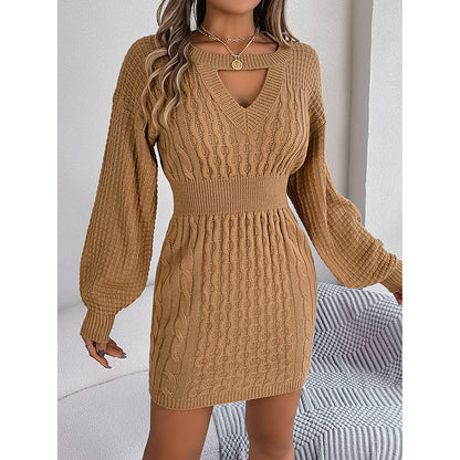 Women’s Long Sleeve Cut Out Ribbed Sweater Dress