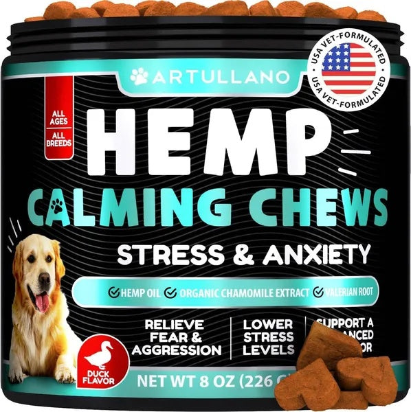 Hemp Calming Chews for Dogs – Anxiety Relief Treats with Hemp Oil, Turmeric, Valerian & Ginger (120 Chews)