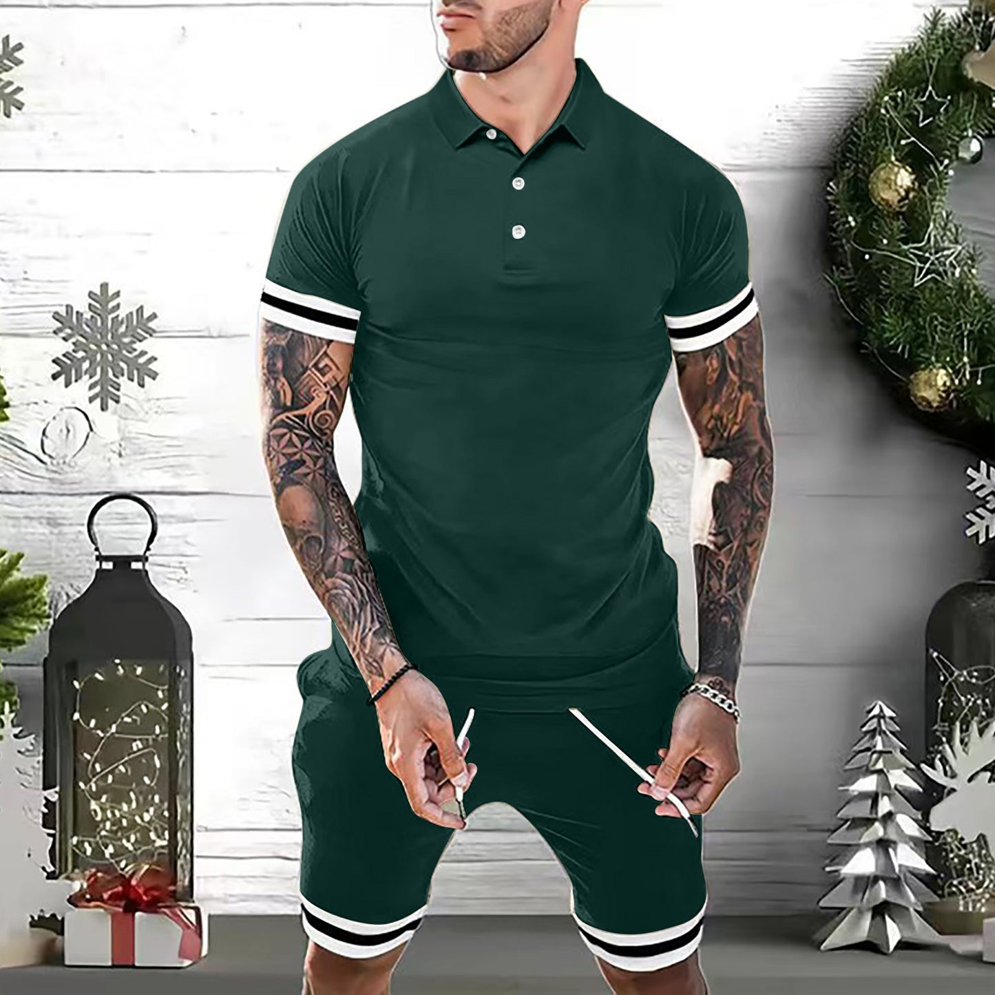 Men’s 2-Piece Summer Set – Short Sleeve Polo Shirt & Shorts Casual Tracksuit