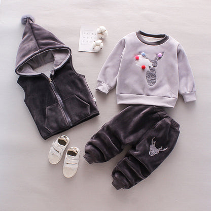 Boys Winter Thickened 3-Piece Clothing Set