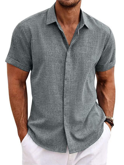 Men's Solid Linen Short Sleeve Shirt – Loose Fit