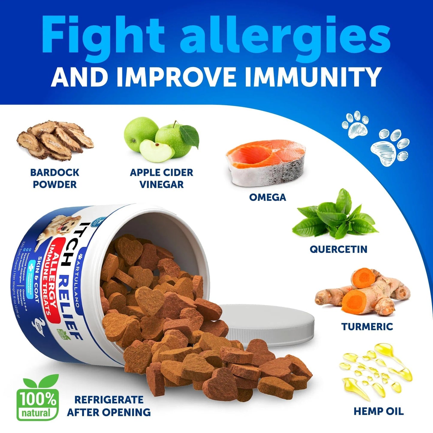 Dog Allergy Relief Chews – Itch & Hot Spot Support with Fish Oil, Seasonal Allergy & Immune Health, 120 Soft Treats