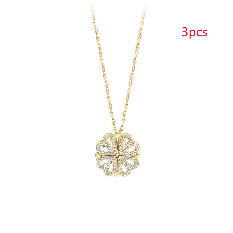 Women’s Zircon Four-leaf Clover Necklace – Multi-Wear Detachable Clavicle Chain