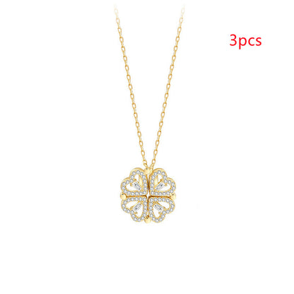 Women’s Zircon Four-leaf Clover Necklace – Multi-Wear Detachable Clavicle Chain