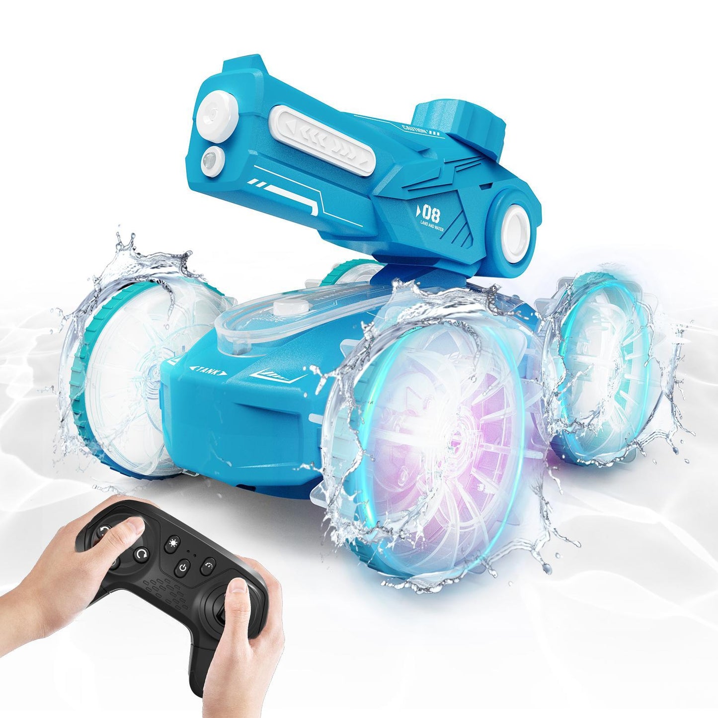 Children's All-terrain Amphibious Tank Remote Control Toy Car With Automatic Water Spray And Lighting Effects.