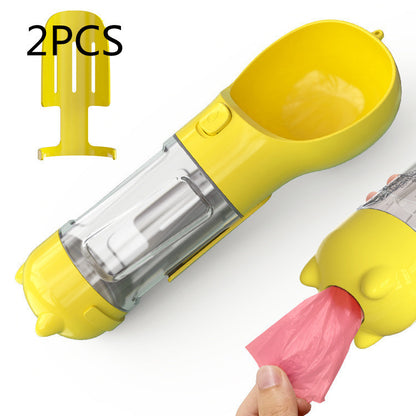 3-in-1 Dog & Cat Water Bottle – Portable Feeder, Bowl & Garbage Bag Dispenser for Travel