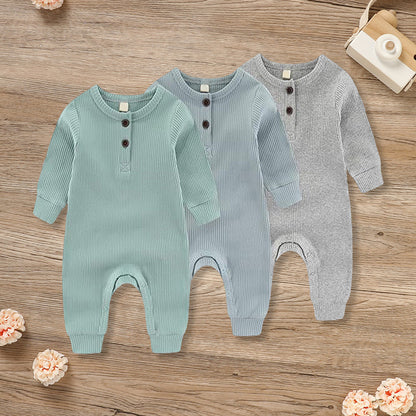 3-Pack Newborn Baby Long Sleeve Ribbed Rompers