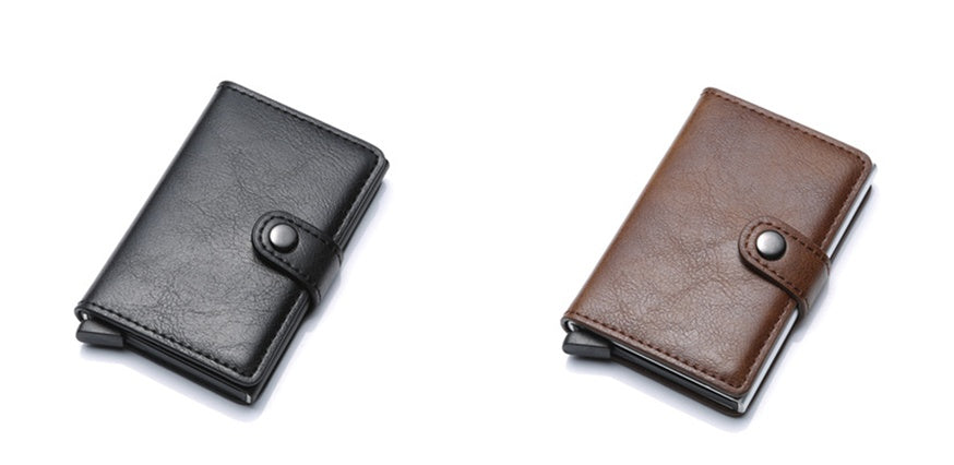 RFID Vintage Men’s Wallet – Aluminum Card Holder with Leather Cover