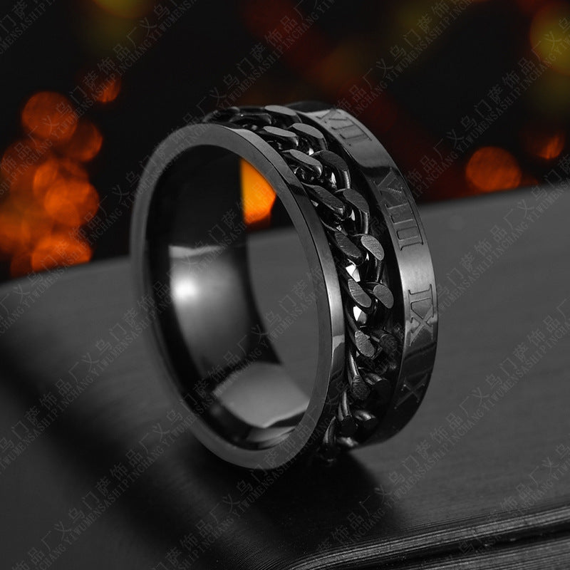 Roman Numeral Rotatable Chain Ring – Titanium Steel Spinner Bottle Opener Ring for Men & Couples