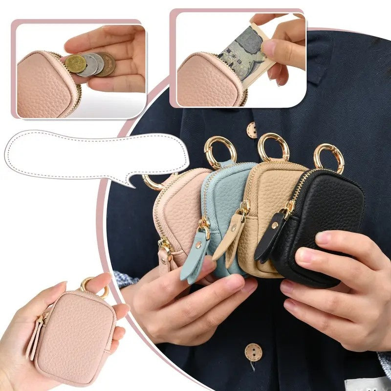 Leather Coin Purse Mini Zipper Wallet Keychain