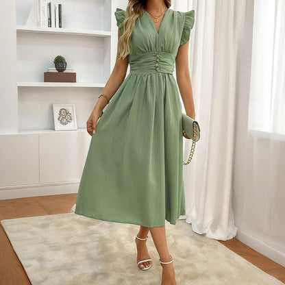 Women’s Sleeveless V-Neck Ruffled Hem Summer Dress