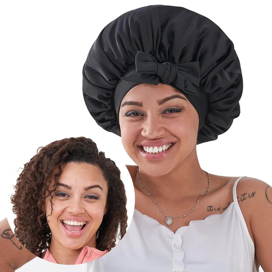 Silk Satin Sleep Bonnet – Black Hair Cap for Women & Men