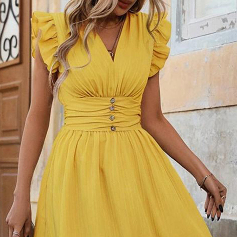 Women’s Sleeveless V-Neck Ruffled Hem Summer Dress