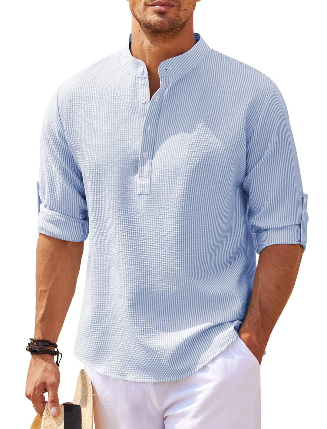 Men's Solid Color Long Sleeve Stand Collar Shirt