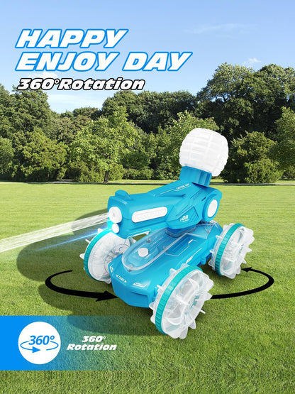 Children's All-terrain Amphibious Tank Remote Control Toy Car With Automatic Water Spray And Lighting Effects.