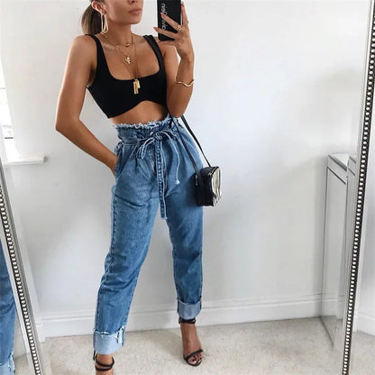 Women’s High-Waisted Washed Pencil Jeans