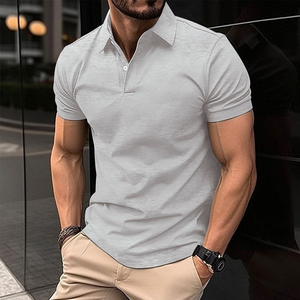 Men’s Summer Short Sleeve Polo Shirt – Solid Color Button-Down Lapel Top