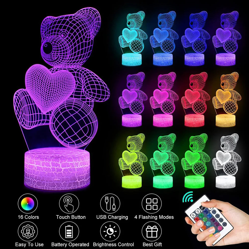 3D LED Night Lamp – USB Acrylic Neon Light for Home & Gifts