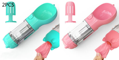 3-in-1 Dog & Cat Water Bottle – Portable Feeder, Bowl & Garbage Bag Dispenser for Travel