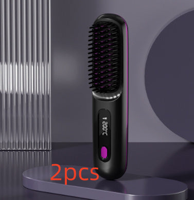 2-in-1 Wireless Hair Straightener Comb – Portable USB Hot Curler