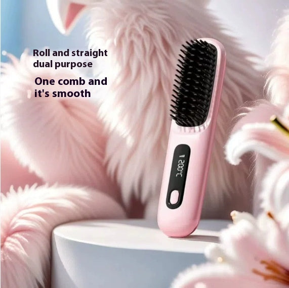 2-in-1 Wireless Hair Straightener Comb – Portable USB Hot Curler