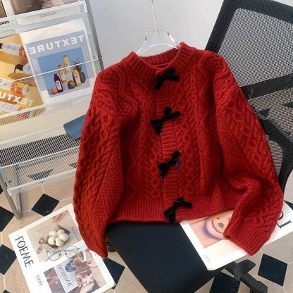 Women’s Retro Twist Bow Sweater Coat